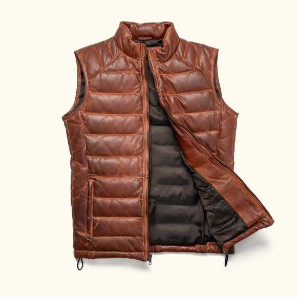 Bashwood Handmade Vintage Brown Leather Down Vest - Picture 4 of 4